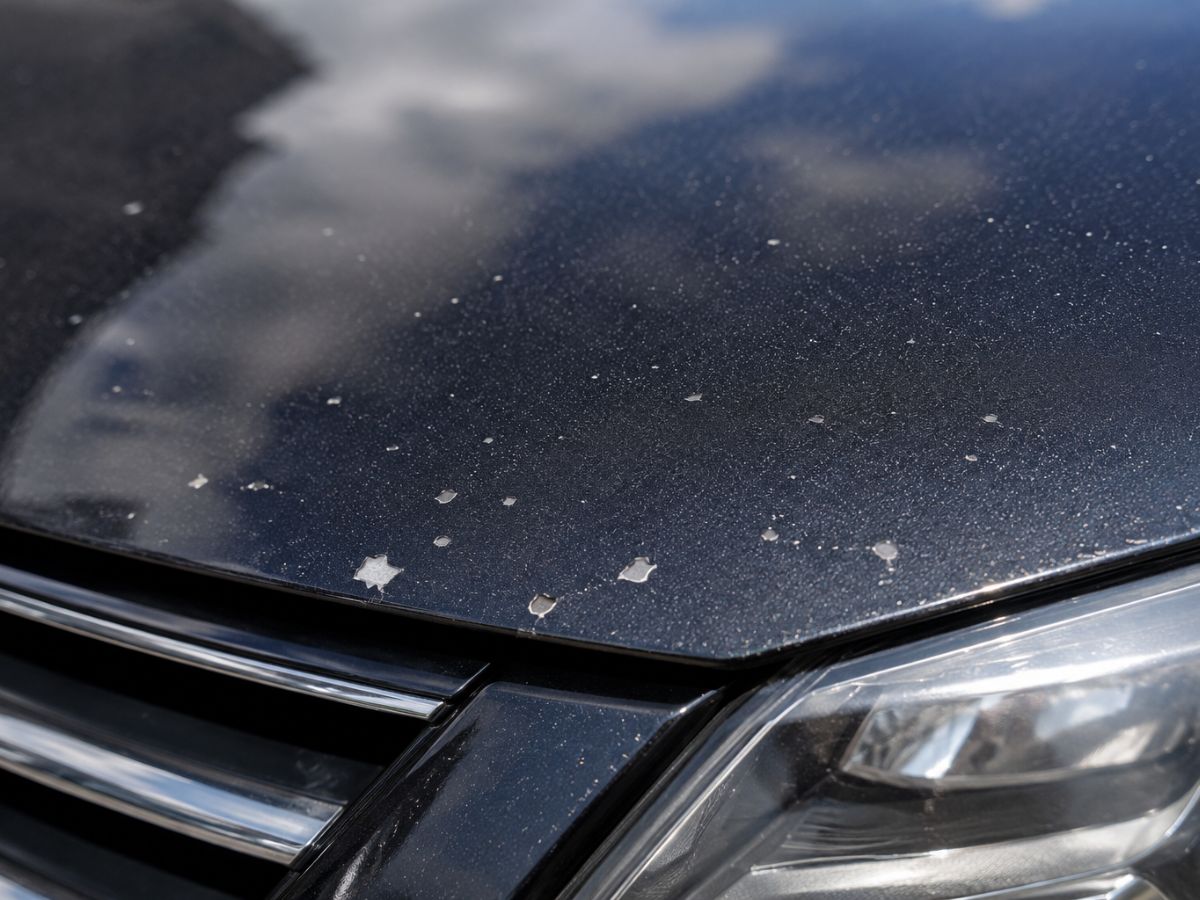 Steinschläge auf Motorhaube und Frontstoßstange eines Fahrzeugs vor der Leasingrückgabe