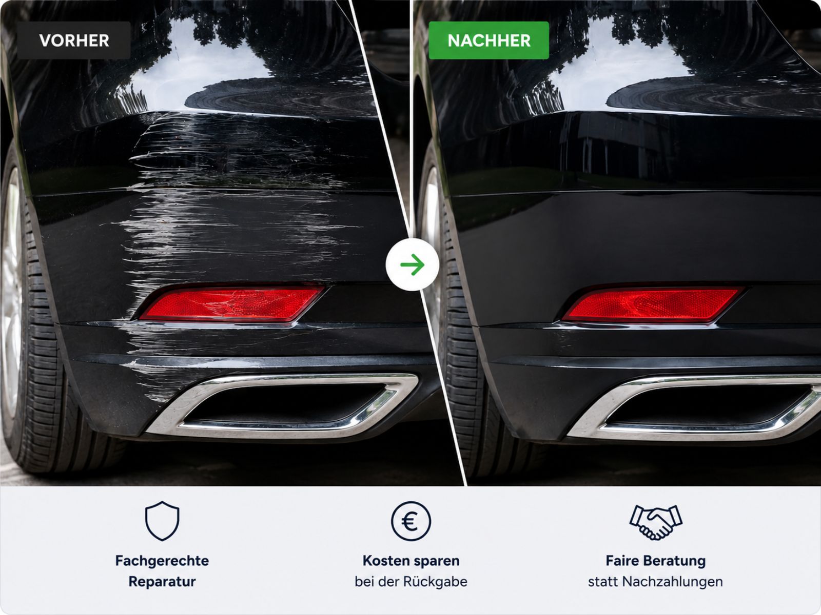 Leasingfahrzeug vor und nach der Aufbereitung in Dresden